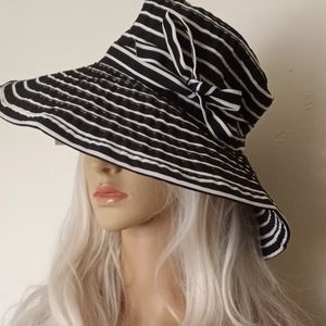Hat, Navy/White Striped, Womans, Oversived Hat